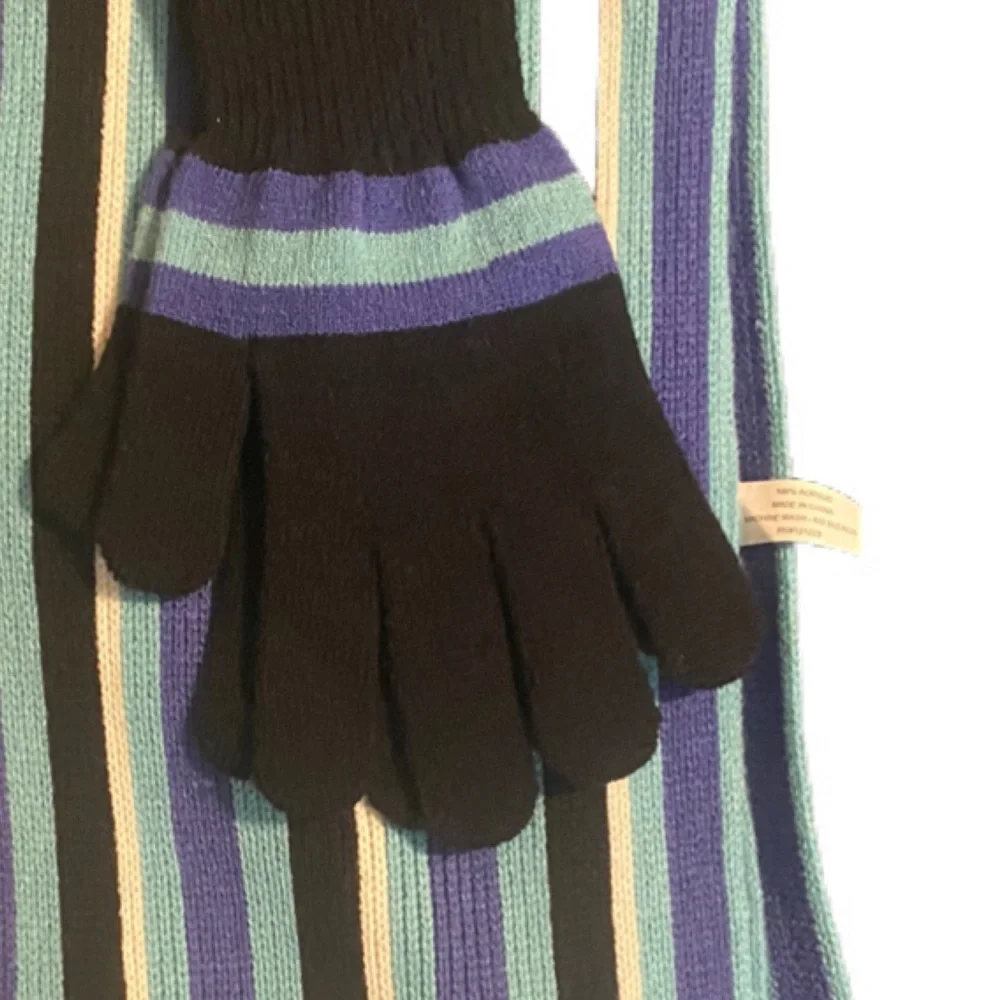 Beautiful Striped Scarf and Gloves Matching Set